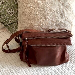 Margot New York Mickey Double Zip Crossbody in Brandy